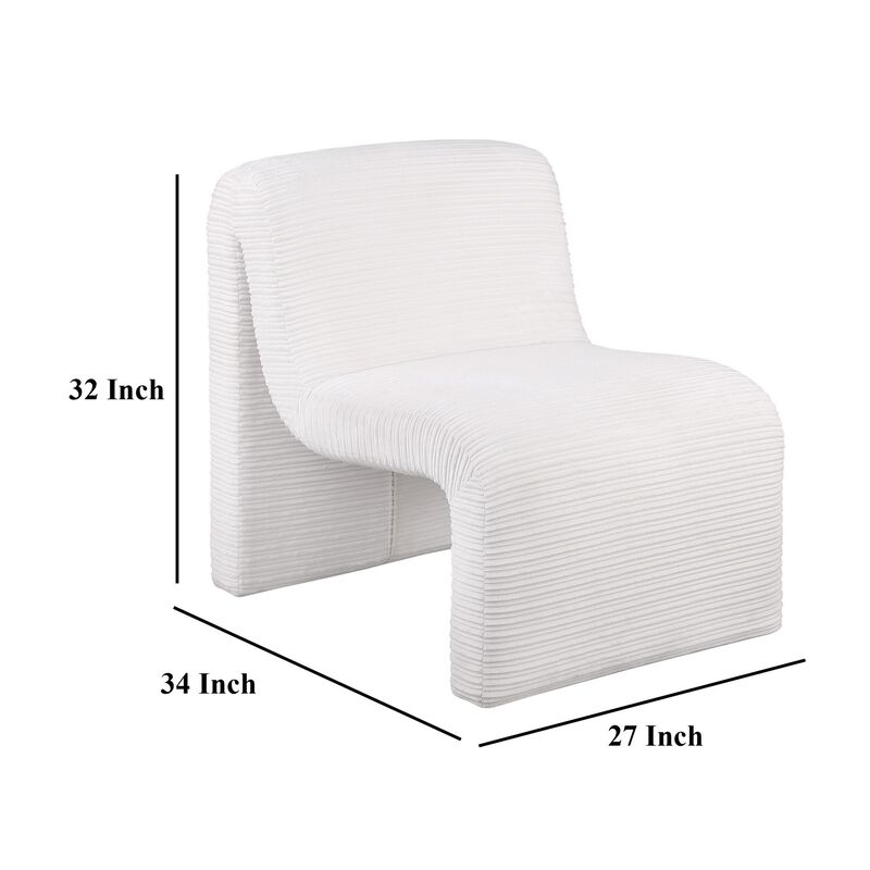 Adira Accent Chair, Modern Curved Armless Body, Ribbed Ivory Fabric