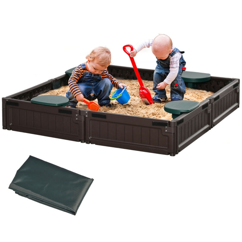 Kids' Sandbox with Cover Outdoor Wooden Sand Play Box for Toddlers & Children