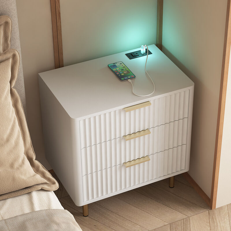 Assembled Nightstand with Charging Station Voice Light USB Storage Cabinet image number 3