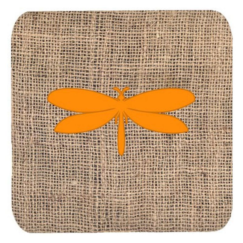 Caroline's Treasures BB1061-BL-OR-FC Moth Burlap and Orange Foam Coasters (Set of 4), 3.5 H x 3.5 W, Multicolor