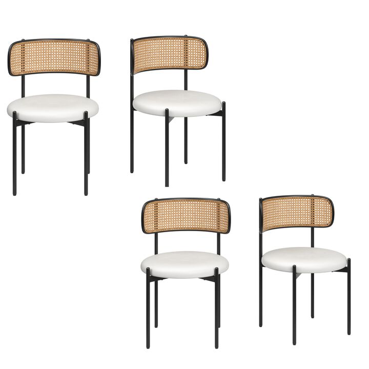 PU Leather Upholstered Seat Rattan Backrest Dining Chairs Set of 4