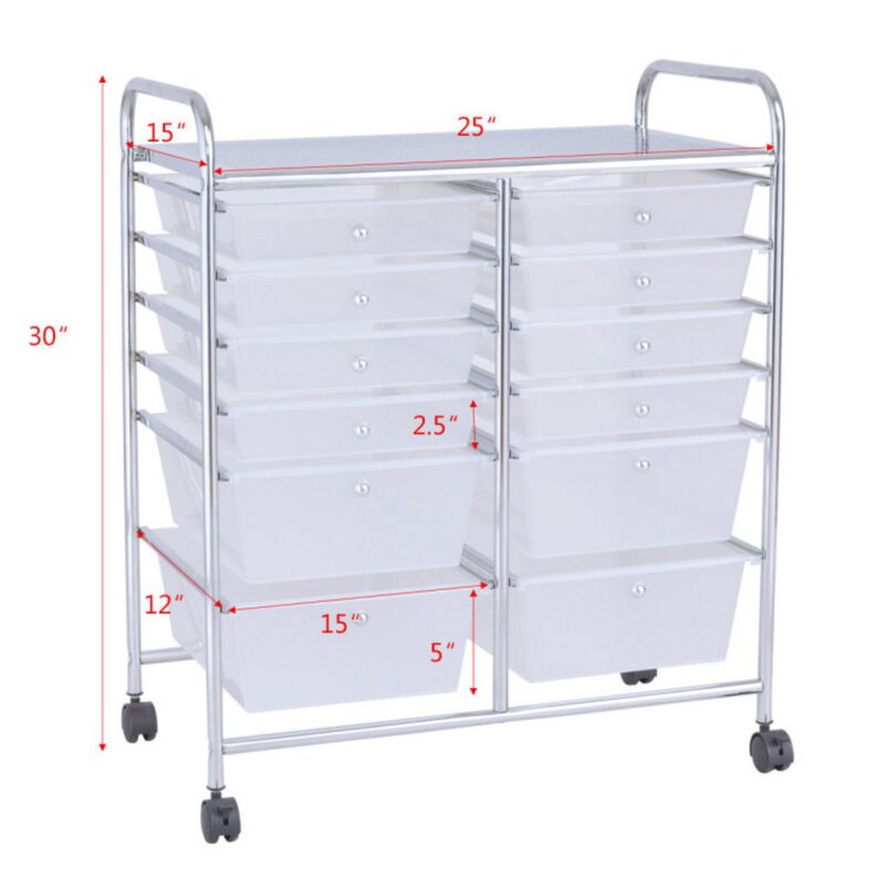 Hivvago 12-Drawer Rolling Storage Cart with Removable Drawers and Lockable Wheels