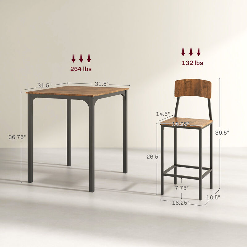 Hivvago 3-Piece Counter Dining Table Set with Steel Frame image number 2