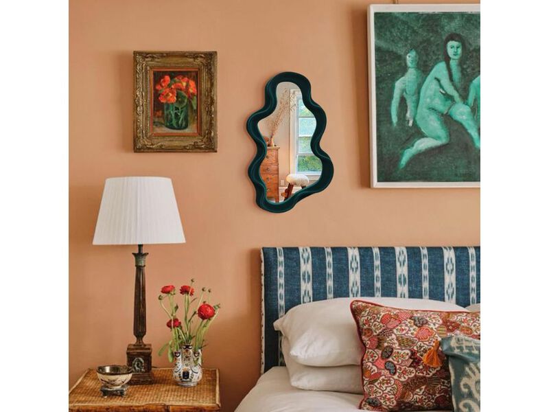Emerald Green Irregular Wavy Wall Mirror Decor image number 1