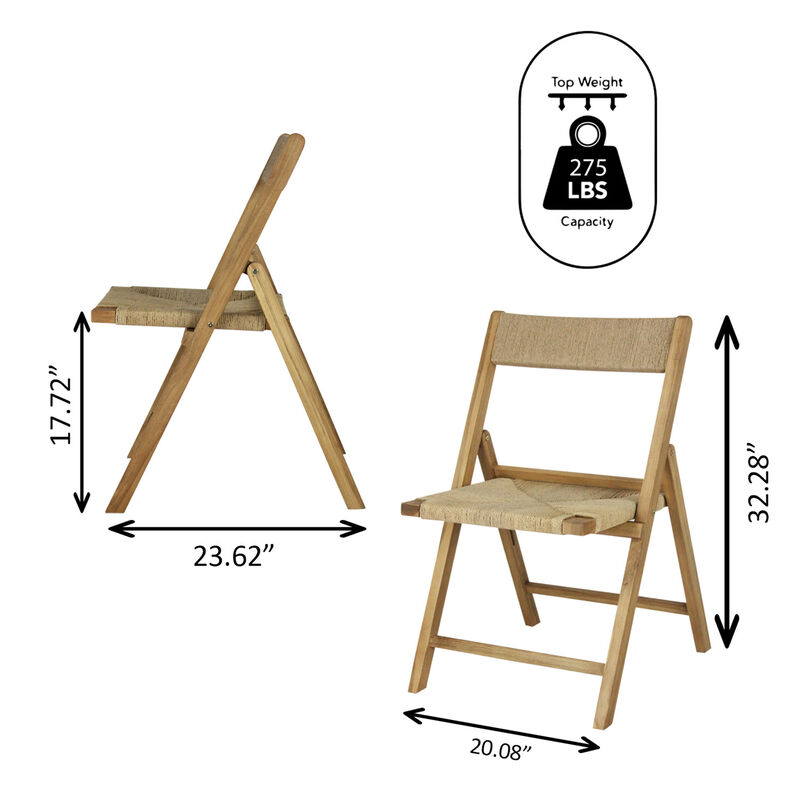 Kiawah Coastal Modern Wood Woven Seagrass Folding Chair