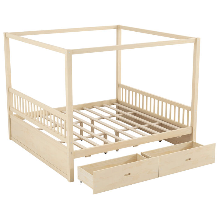 Merax Wooden Canopy Bed with Underbed Storage Drawers