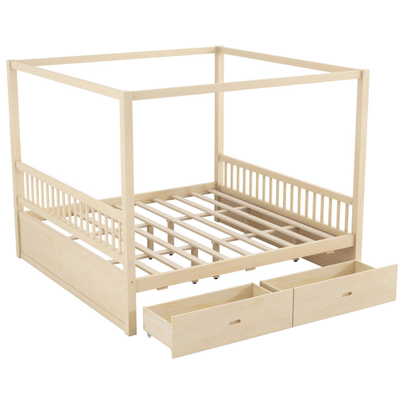 Merax Wooden Canopy Bed with Underbed Storage Drawers image number 0