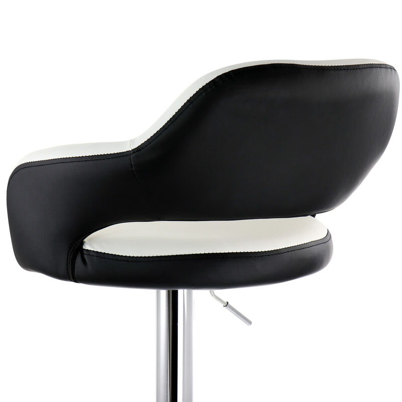 Elama 2 Piece Adjustable Faux Leather Bar Stool in White with Black Trim and Chrome Base