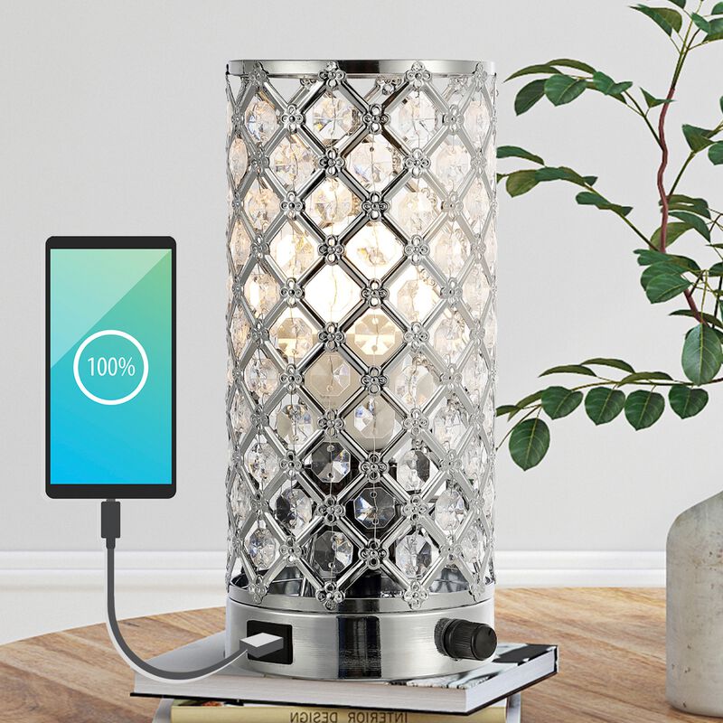 Lucie Mid-Century Modern Iron/Acrylic LED Mini Uplight Table Lamp with USB Charging Port and Smart Bulb