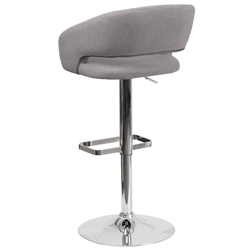 Flash Furniture Gray Fabric Adjustable Height Barstool with Rounded Mid-Back and Chrome Base image number 4