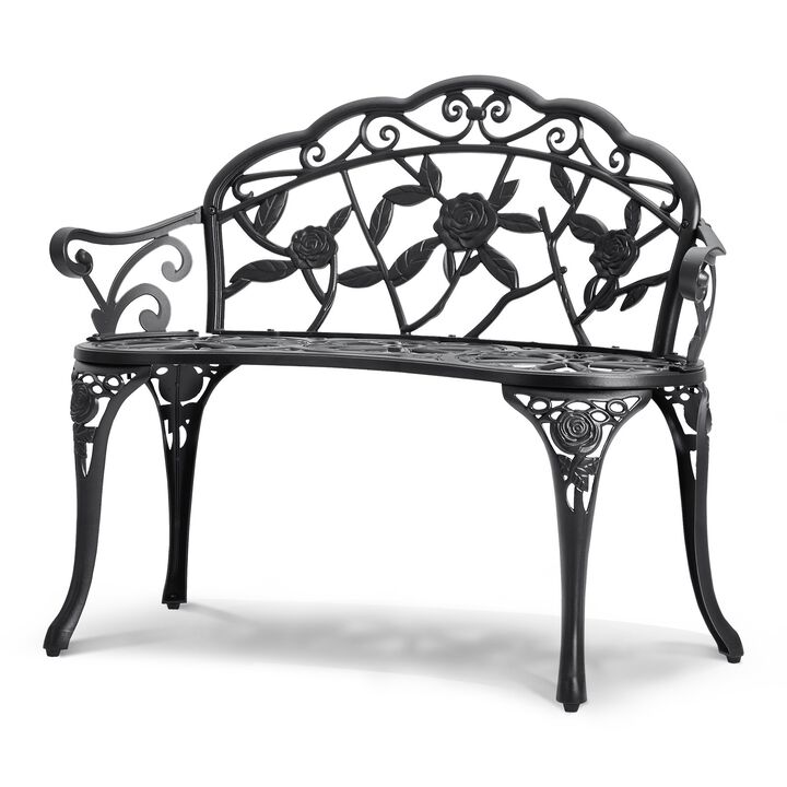 Patio Garden Bench, Metal Outdoor Bench with Backrest & Armrests for Porch Yard