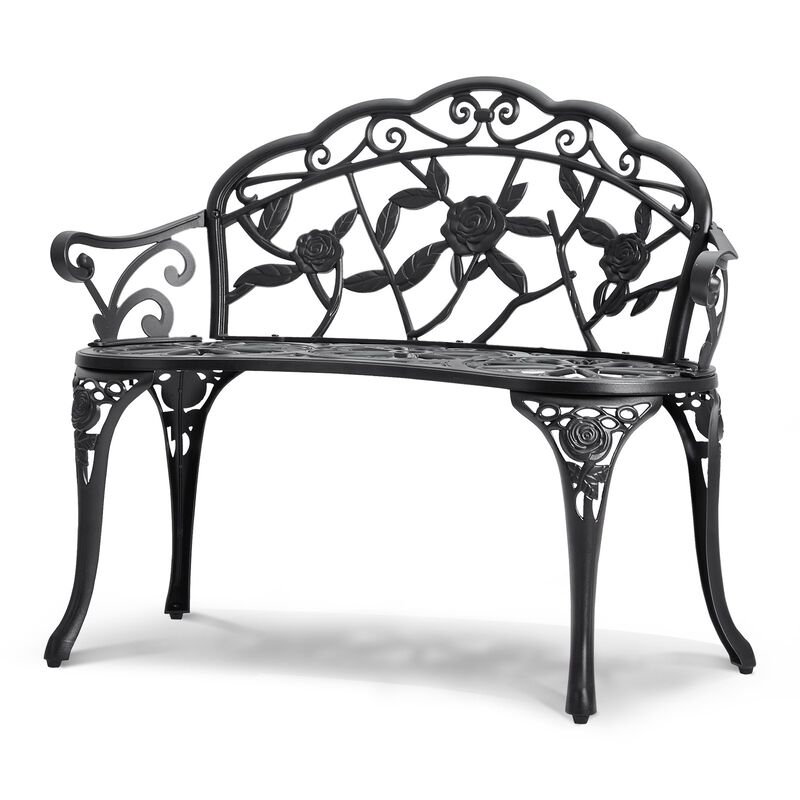 Patio Garden Bench, Metal Outdoor Bench with Backrest & Armrests for Porch Yard image number 0