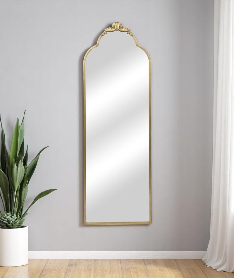 HomeRoots 65" Gold Metal Arch Full Length Hanging Mirror image number 1