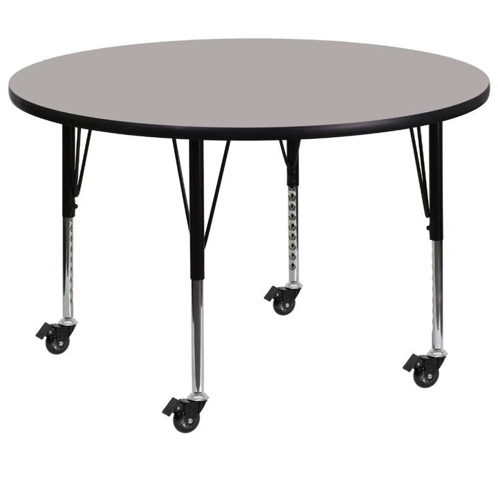 Flash Furniture Mobile 48'' Round Grey HP Laminate Activity Table - Height Adjustable Short Legs
