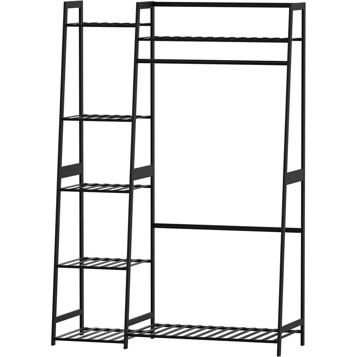 Clothes Rack, Clothes Rack with Shelves, Freestanding Closet Organizer for Living Bedroom Room Kitchen Bathroom Entryway Office Storage Shelves Clothes Hanging Rack, CR-538 Black