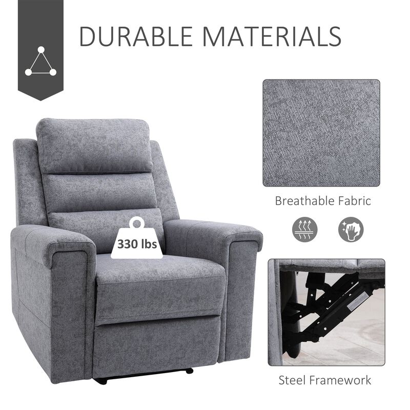 Grey Theater Seat: Modern Linen Fabric Recliner with Overstuffed Arms image number 4