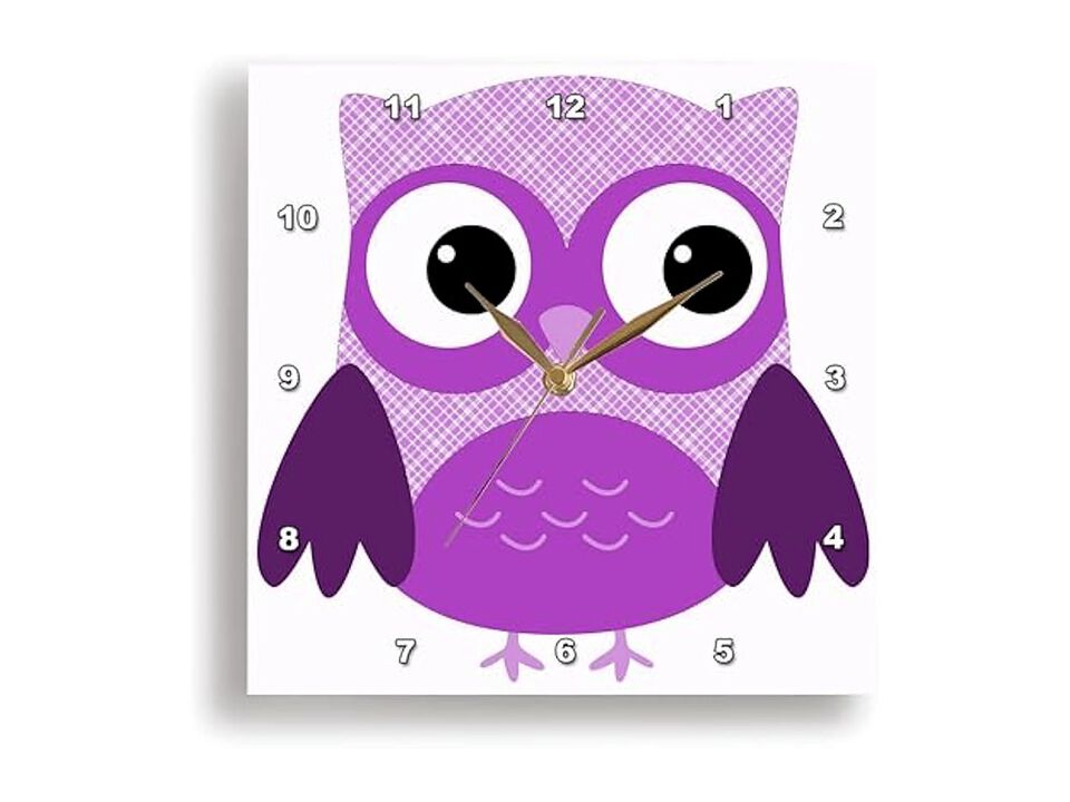 Purple Plaid Owl Wall Clock 13 Inch Home Decor