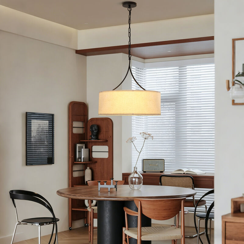ELEMENT ACE Adjustable Height Drum Pendant Ceiling Light Fixture, Transitional Chandelier for Dining Room Over Table, Kitchen Island, Living Room Entryway image number 7