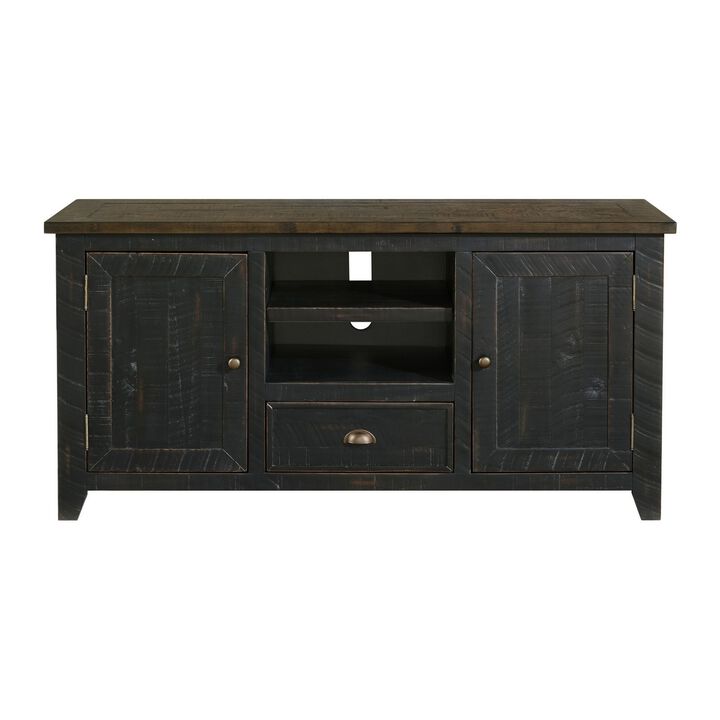 TV Stand with 2 Cabinets and 2 Cubbies, Black and Brown-Benzara