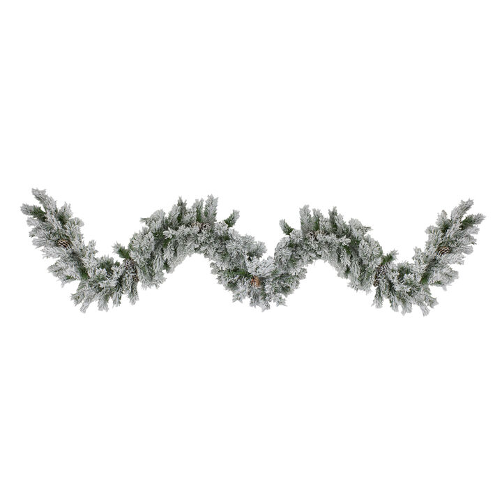 9' x 10" Flocked Angel Pine Artificial Christmas Garland with Pinecones  Unlit