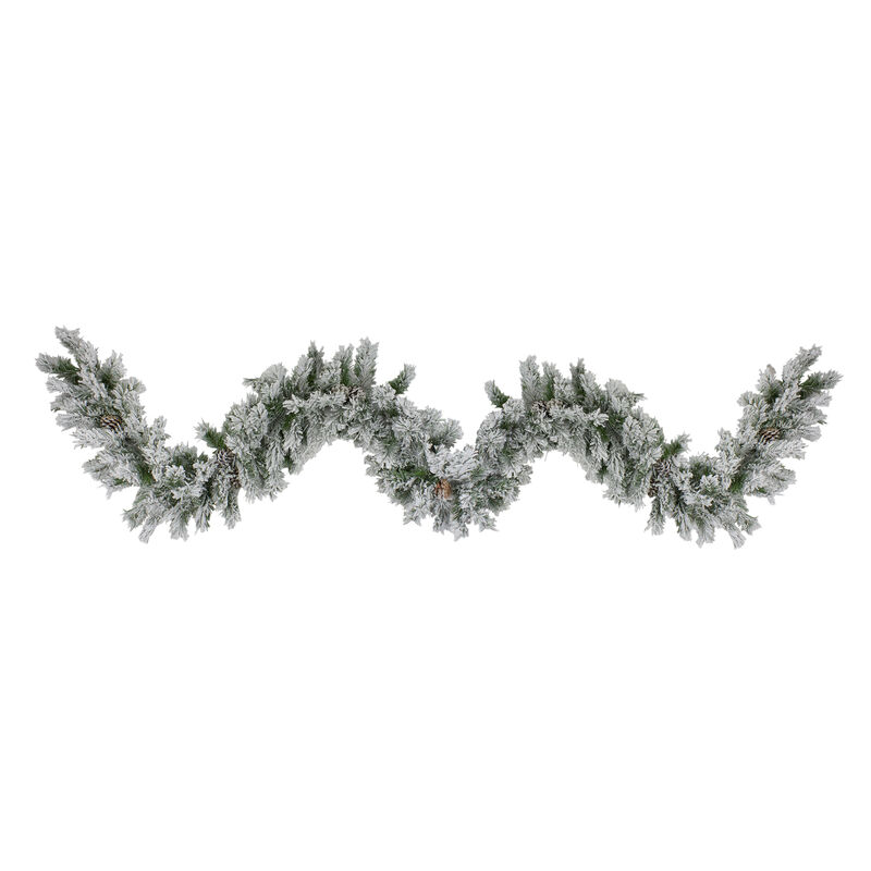 9' x 10" Flocked Angel Pine Artificial Christmas Garland with Pinecones  Unlit image number 0
