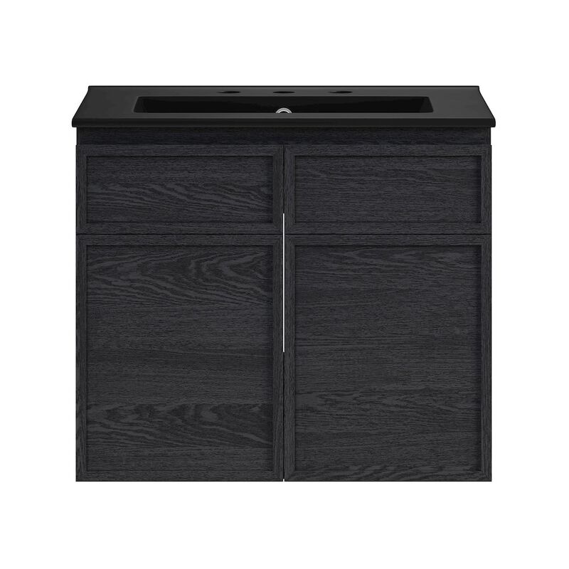 24" Wall-Mounted Bathroom Vanity in Black Oak, Black 3-Hole Widespread Sink Top image number 0