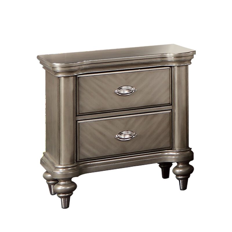 Ada 28 Inch Classic Rustic 2 Drawer Nightstand, Chevron Design, Brown - Benzara