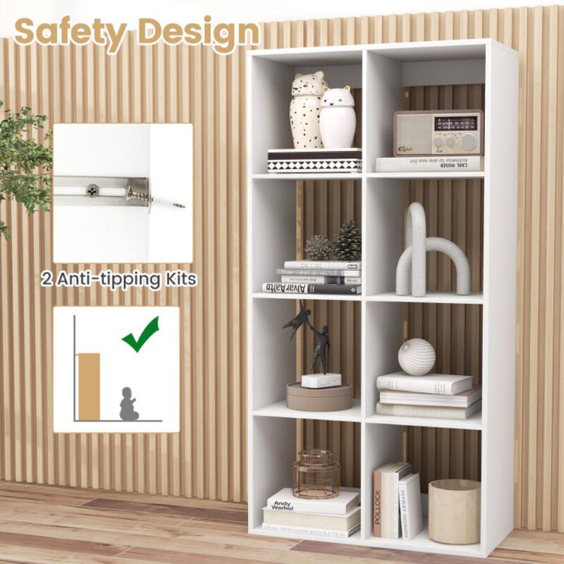 Hivvago 8 Cube Bookshelf with Back Guardrail for Living Room Bedroom