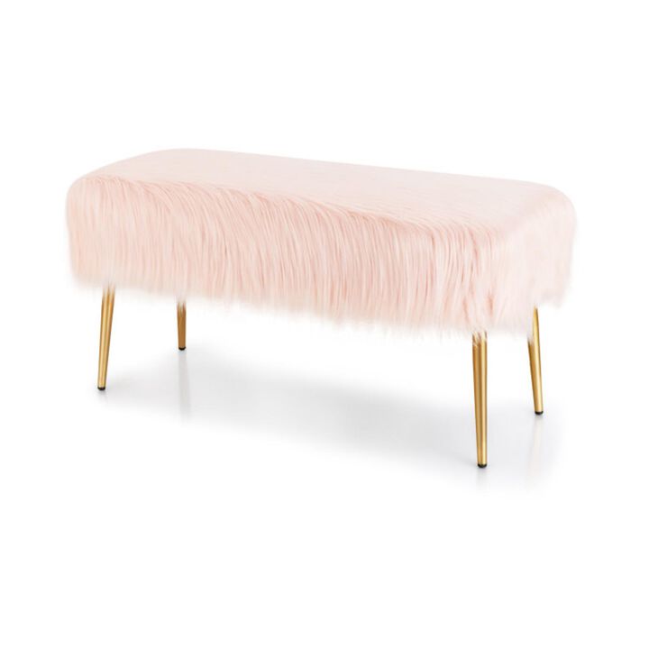 Hivvago Upholstered Faux Fur Vanity Stool with Golden Legs for Makeup Room