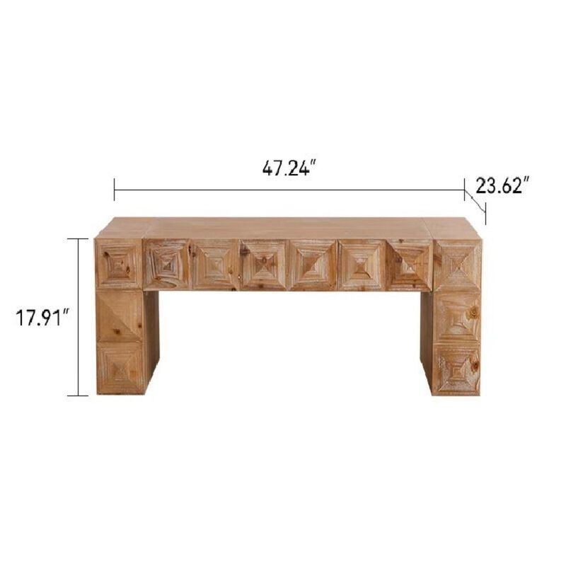 47.24"Rustic Geometric Relief Coffee Table-Rectangle Coffee Table with 3D Carved Details image number 3