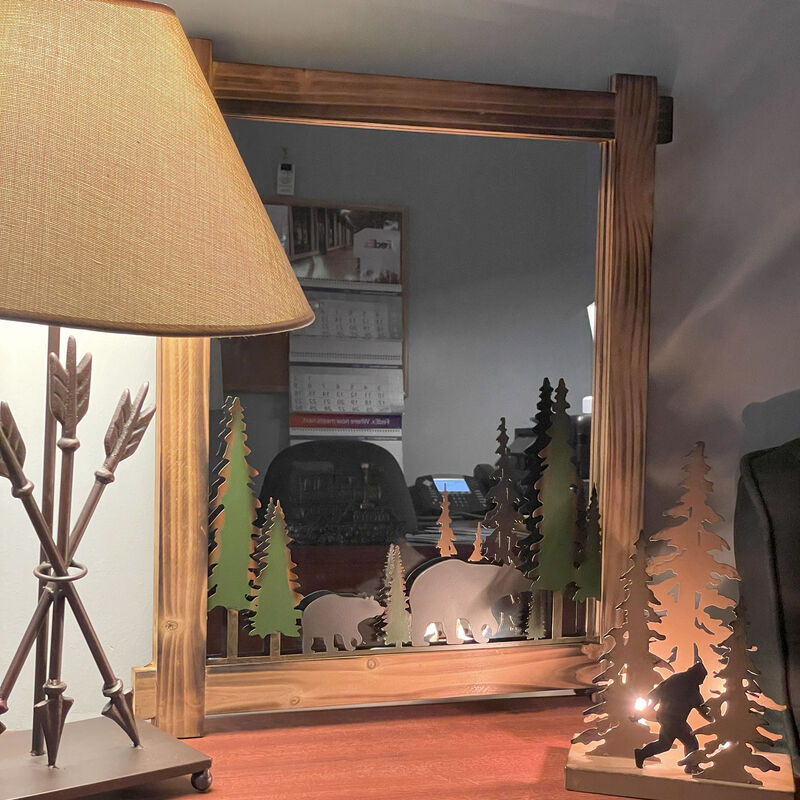 26-Inch High Black Bears Wood and Metal Wall Mirror Cabin Home Bedroom Decor image number 7