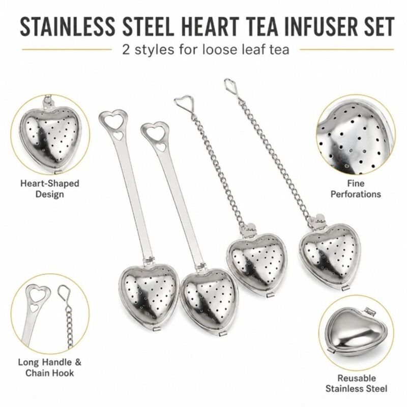 Pack of 4 Stainless Steel Heart Tea Infusers image number 1