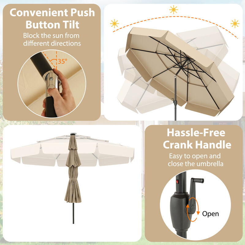 3-Tier Solar LED Outdoor Umbrella &ndash; Breathable Top with Air Circulation