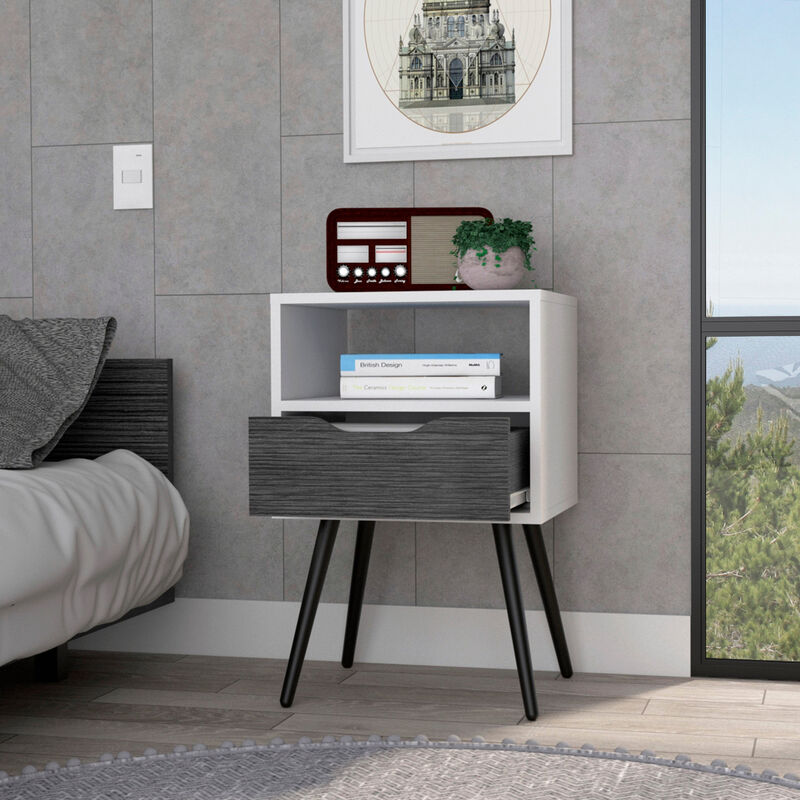 Minimalist One Drawer Nightstand &ndash; Faux Wood Bedside Storage Table image number 6