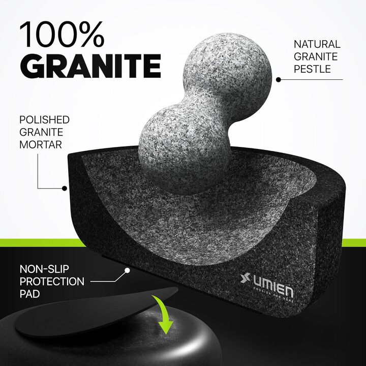 UMIEN | Granite & Mortar Pestle Set Guacamole Bowl Molcajete