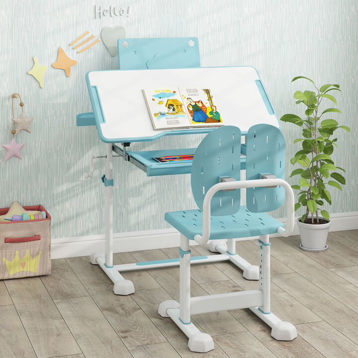 Kids Adjustable Study Desk and Chair with Tilt Top & Book Holder