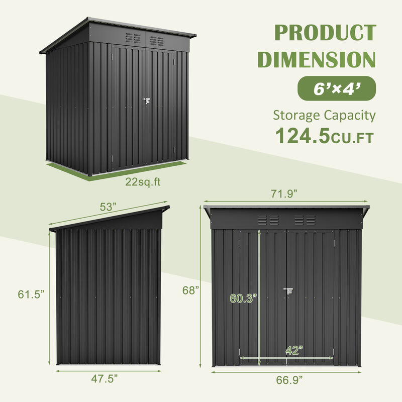 WOW PIONEER Durable All-Weather 6x4 ft Outdoor Storage Shed for Garden Backyard Lawn Multi-Purpose Storage for Tools Pet Supplies and More image number 2