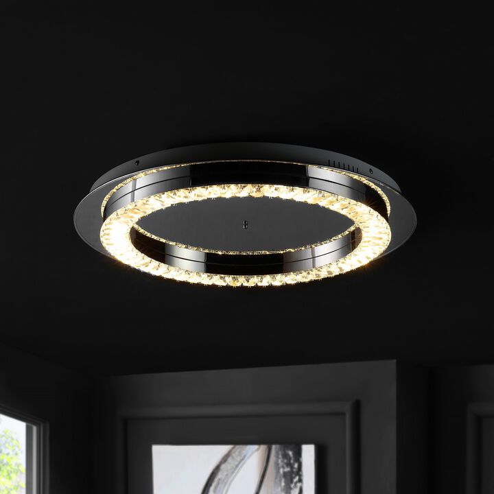 Cristal 24" Integrated Iron/Crystal Glam LED Flush Mount, Chrome/Clear