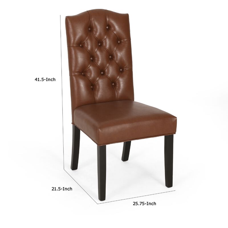 Elona Dining Chair Set of 2, Crown Top, Brown Tufted Faux Leather image number 5