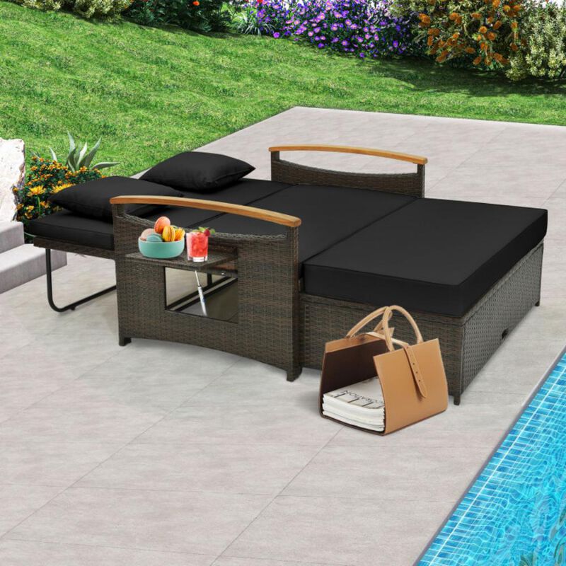 Hivvago Outdoor Wicker Daybed with Folding Panels and Storage Ottoman
