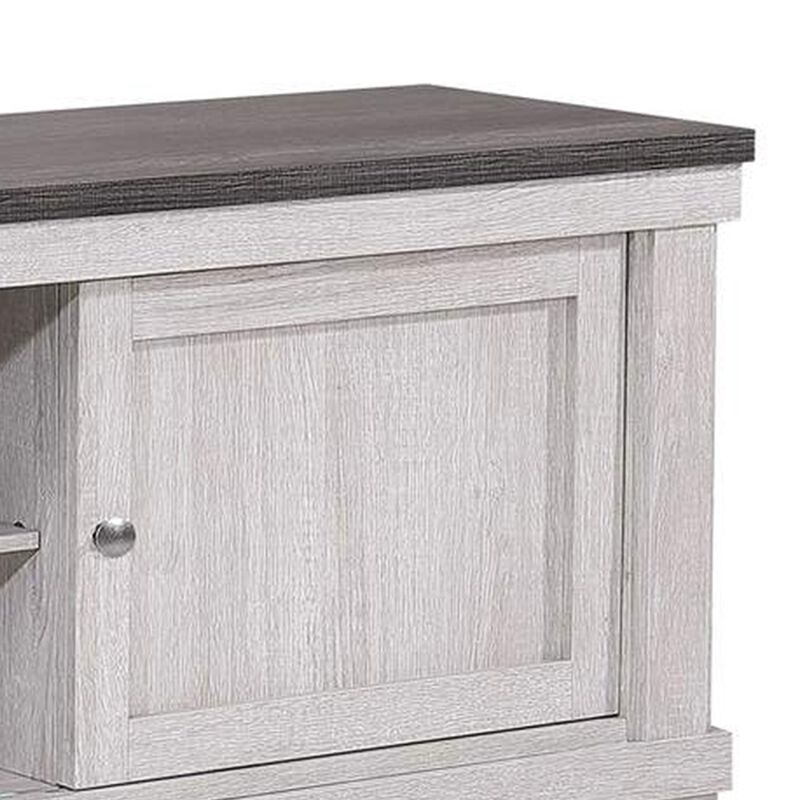 Leya TV Stand Media Cabinet, 2 Doors, 2 Shelves, Cable Cut Gray Wood