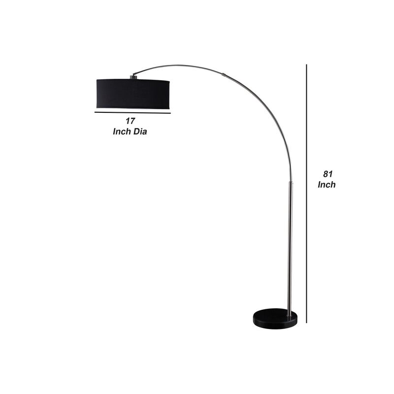 Floor Lamp with Pendant Drum Shade and Arched Arm, Black-Benzara image number 5