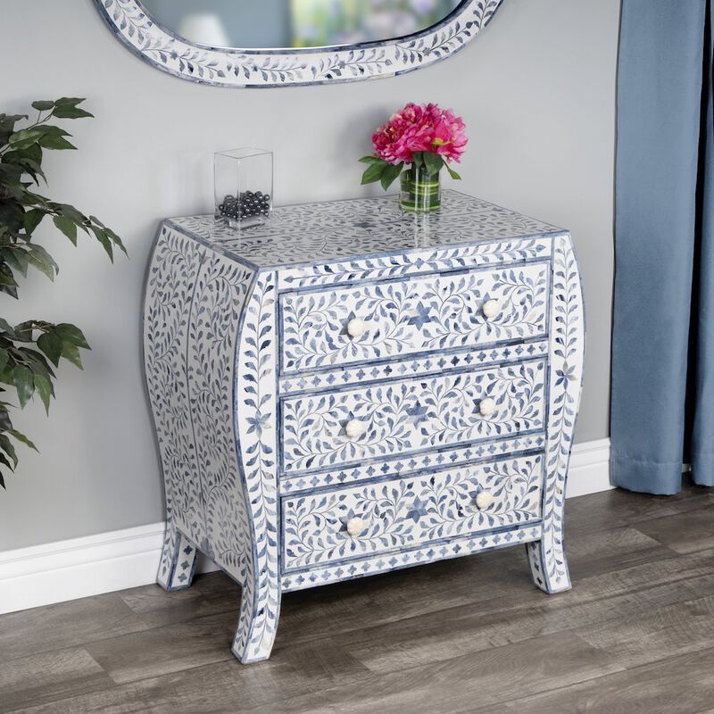 Butler Specialty Trubadur and Bone Inlay 3 Drawer Chest, White and Blue image number 9
