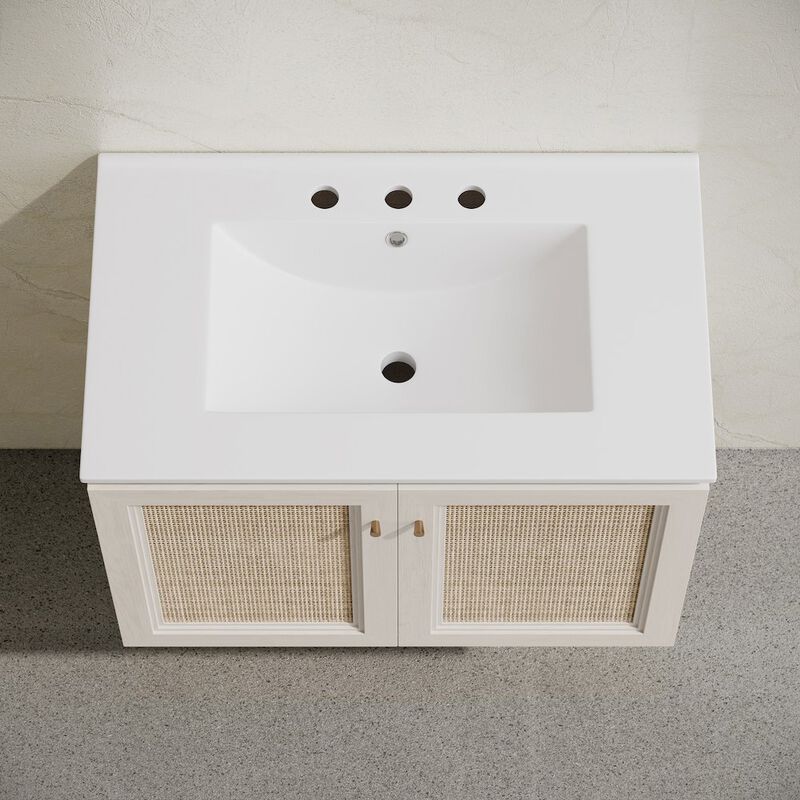 30" Wall-Mounted Bathroom Vanity, White Oak, Widespread Faucet Holes Vanity Top image number 3