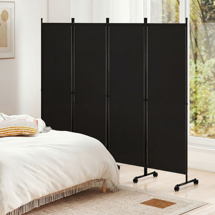 Portable 4 Panel Room Divider with Wheels, Folding Privacy Partition Screen for Home Office
