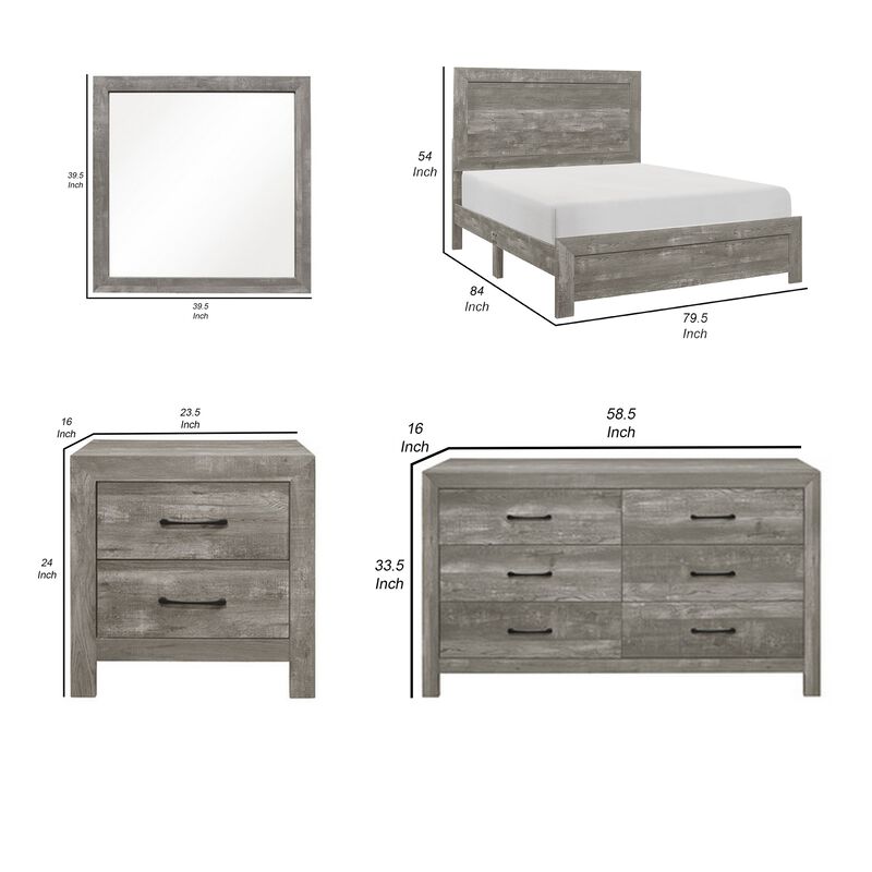 King Bedroom Set, Farmhouse Style, Gray, 5 Piece Set with 2 Nightstands, Dresser, and Mirror image number 7