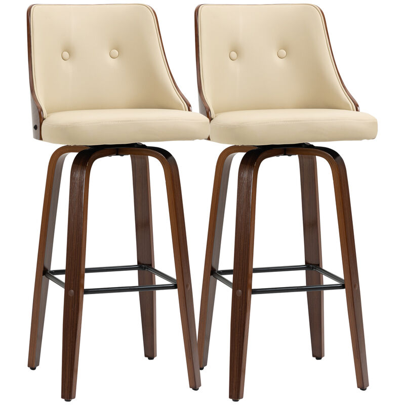 HOMCOM Bar Height Bar Stools, PU Leather Swivel Barstools with Footrest and Tufted Back, Set of 2, Beige
