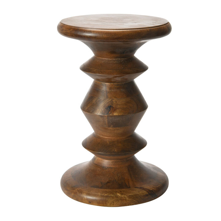 Berns Mid Century Modern Solid Wood End Table or Stool, Classic Walnut Finish