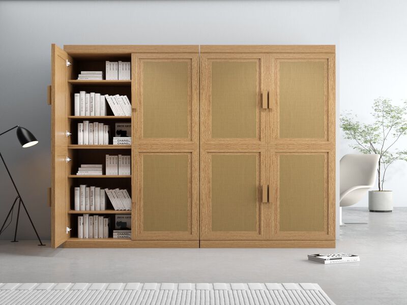 62" High Wicker Door Wood Grain Decorative Storage Cabinet with 12 Shelves