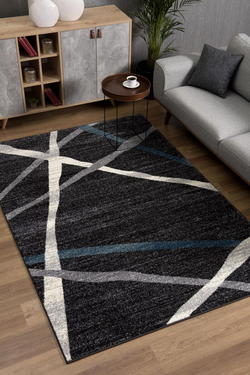 Nova Contemporary Geometric Grey Blue Indoor Area Rug